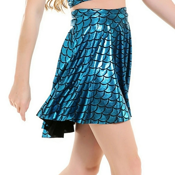 Blue Mermaid Tail Fish Scale Style Skater Skirt L Cute Fashion Statement Attire - Picture 3 of 8